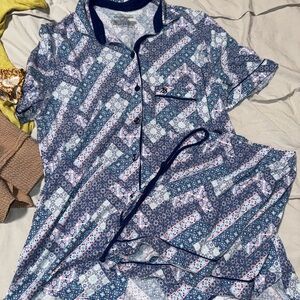 Blue and White Patterned Pajama Set